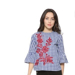 Zara | Embroidered Blouse w/ Bell Sleeves |  Small
